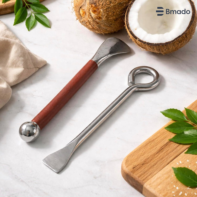 Bmado Pure Premium Stainless Steel Coconut Breaker & Slicer Combo | Heavy-Duty Coconut Cracker Stick for Easy Splitting & Cutting | Durable, Rust-Resistant Kitchen Tool