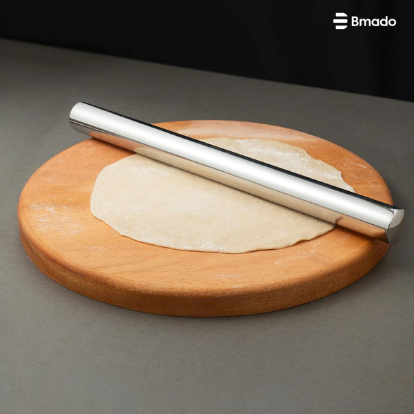 Wooden Chakla Belan Set | 10 Inch Chapati Rolling Board (1 Inch Thick) with 12 Inch Stainless Steel Rolling Pin | Traditional Indian Kitchen Tool for Dough and Flatbread Making