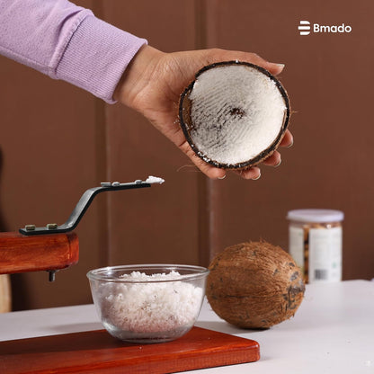 Traditional Polished Wooden Table-Top Manual Coconut Scraper – Chirava Grater Thengai Thuruvi with Stainless Steel Blade, Comfortable to Use (Weight - 850 Gram)