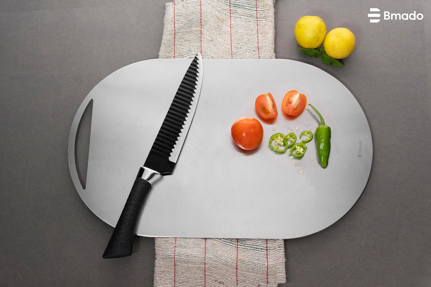 Heavy Duty Stainless Steel Chopping Board | Oval Shape (42 cm x 25 cm) | Rust-Resistant & Dishwasher Safe Cutting Board for Kitchen | Ideal for Vegetables, Fruits & Meat | (650g)