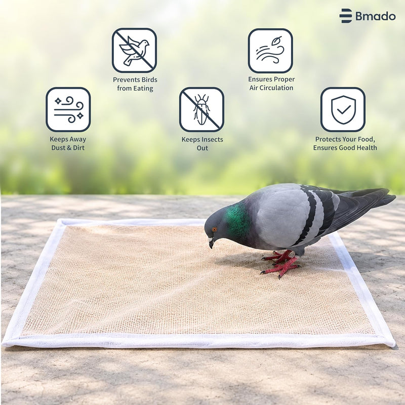 Bmado Cotton Drying Cloth with Net 94 x 71 cm | Breathable Reusable Food Drying Sheet for Papad, Vadagam, Spices, Millets & Mango Pickle Making | Washable Kitchen Drying Cloth