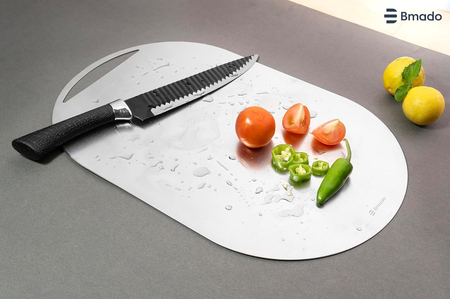 Heavy Duty Stainless Steel Chopping Board | Oval Shape (42 cm x 25 cm) | Rust-Resistant & Dishwasher Safe Cutting Board for Kitchen | Ideal for Vegetables, Fruits & Meat | (650g)