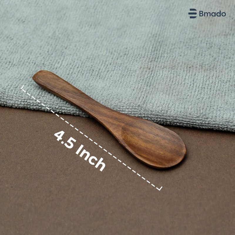 Bmado Traditional Wooden Spoons [Set of 18, 4.5 Inch] – Durable Small Wooden Spoons for Tea, Coffee, Ice Cream, Sugar, Condiments & Spices | Handcrafted Indian, Reusable Kitchen Tools