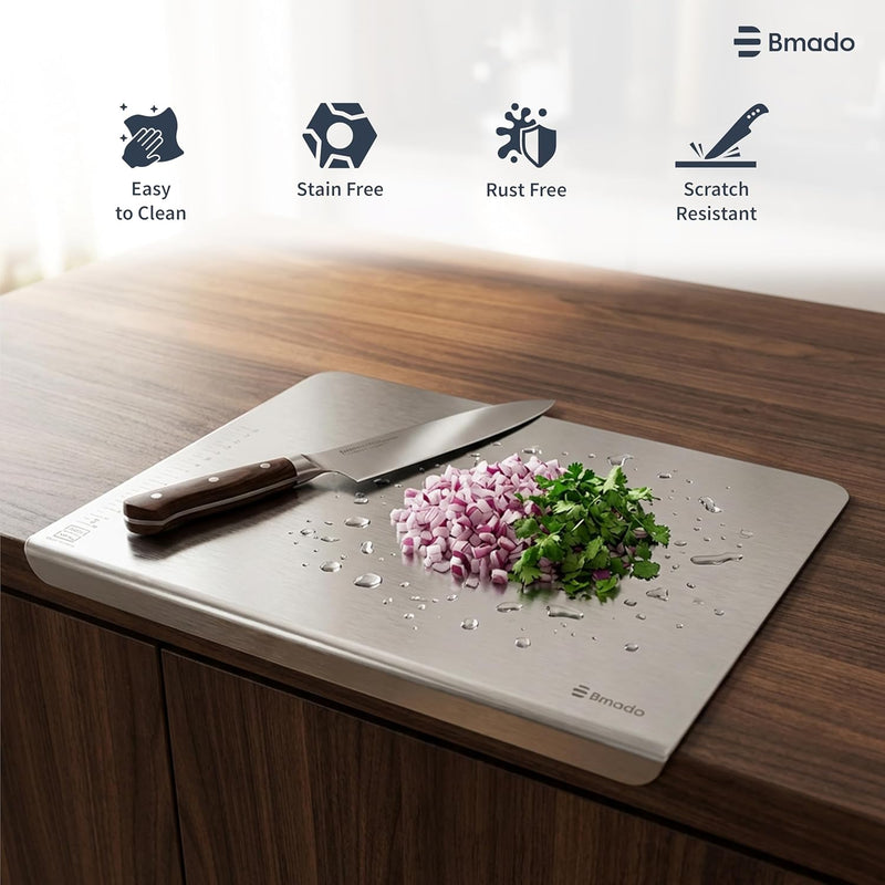 Bmado Premium Food Grade Counter Top Stainless Steel Chopping Cutting Board Vegetable,Fruit,Bread & Durable Safe & Heavy Duty, Regular (351 x 310 x 1.1)