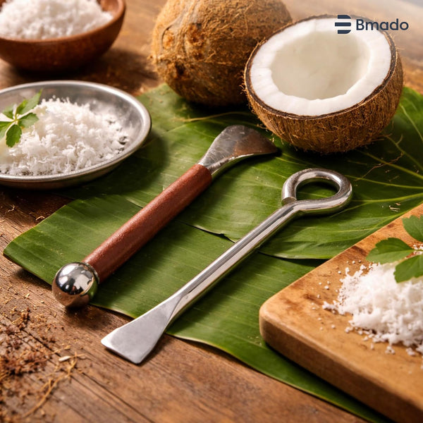 Bmado Pure Premium Stainless Steel Coconut Breaker & Slicer Combo | Heavy-Duty Coconut Cracker Stick for Easy Splitting & Cutting | Durable, Rust-Resistant Kitchen Tool
