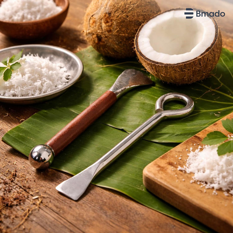 Bmado Pure Premium Stainless Steel Coconut Breaker & Slicer Combo | Heavy-Duty Coconut Cracker Stick for Easy Splitting & Cutting | Durable, Rust-Resistant Kitchen Tool