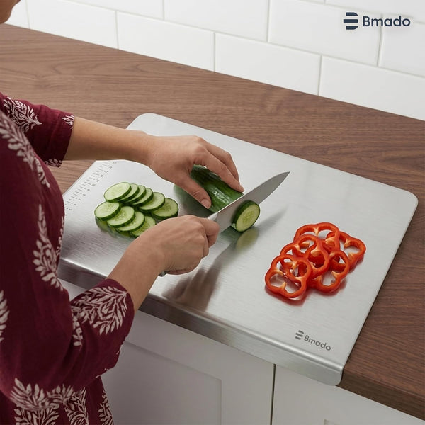 Bmado Premium Food Grade Counter Top Stainless Steel Chopping Cutting Board Vegetable,Fruit,Bread & Durable Safe & Heavy Duty, Regular (351 x 310 x 1.1)