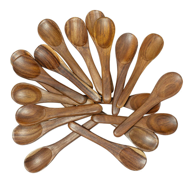 Bmado Traditional Wooden Spoons [Set of 18, 4.5 Inch] – Durable Small Wooden Spoons for Tea, Coffee, Ice Cream, Sugar, Condiments & Spices | Handcrafted Indian, Reusable Kitchen Tools