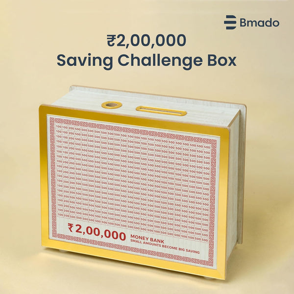 Wooden Money Bank | Laminated Secure Saver Box | Secure Your Money from Mold | Writable with Any Pen | 2 Lakh Savings Piggy Bank for Kids & Adults