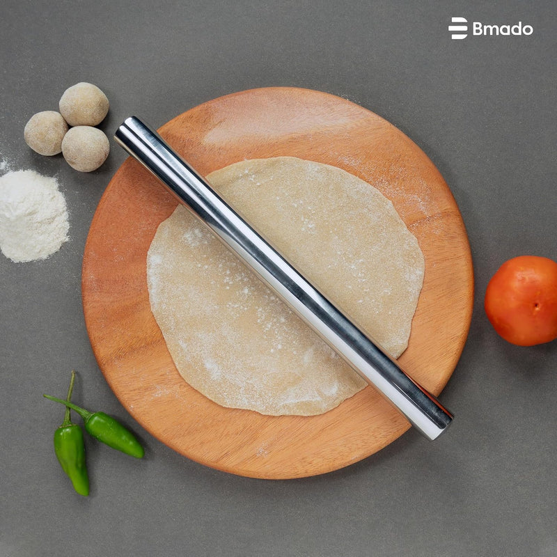 Wooden Chakla Belan Set | 10 Inch Chapati Rolling Board (1 Inch Thick) with 12 Inch Stainless Steel Rolling Pin | Traditional Indian Kitchen Tool for Dough and Flatbread Making