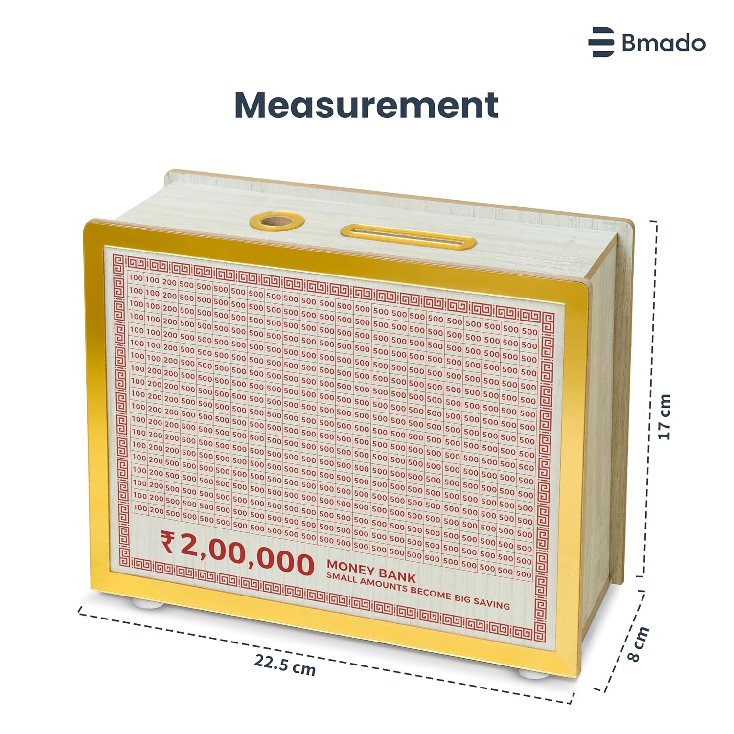 Wooden Money Bank | Laminated Secure Saver Box | Secure Your Money from Mold | Writable with Any Pen | 2 Lakh Savings Piggy Bank for Kids & Adults