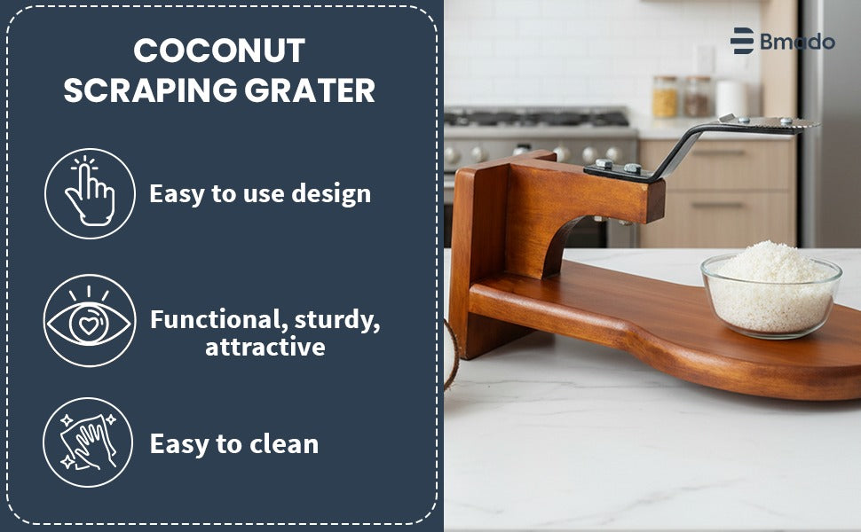 Wooden Coconut Scraper with Round Base Stainless Steel Blade Kitchen Tool