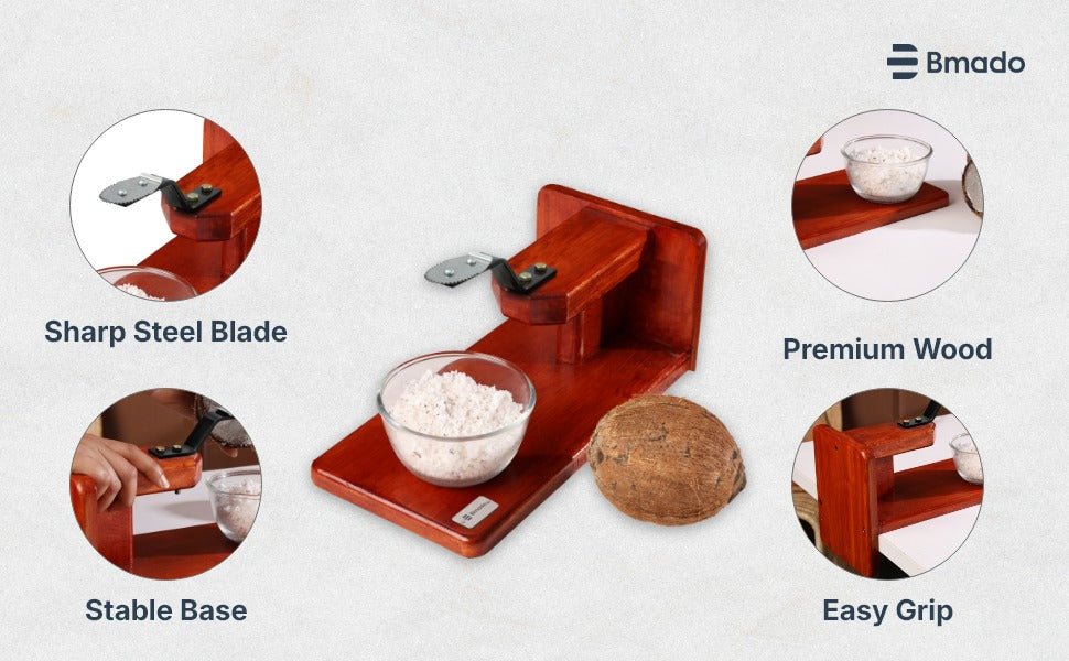 Wooden Table Top Coconut Scraper with Steel Blade