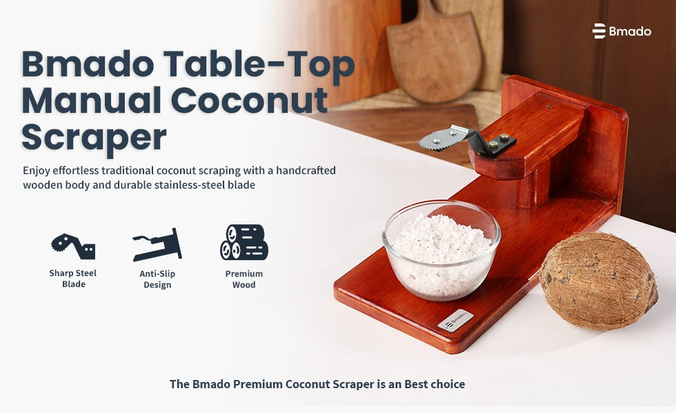 Wooden Table Top Coconut Scraper with Steel Blade