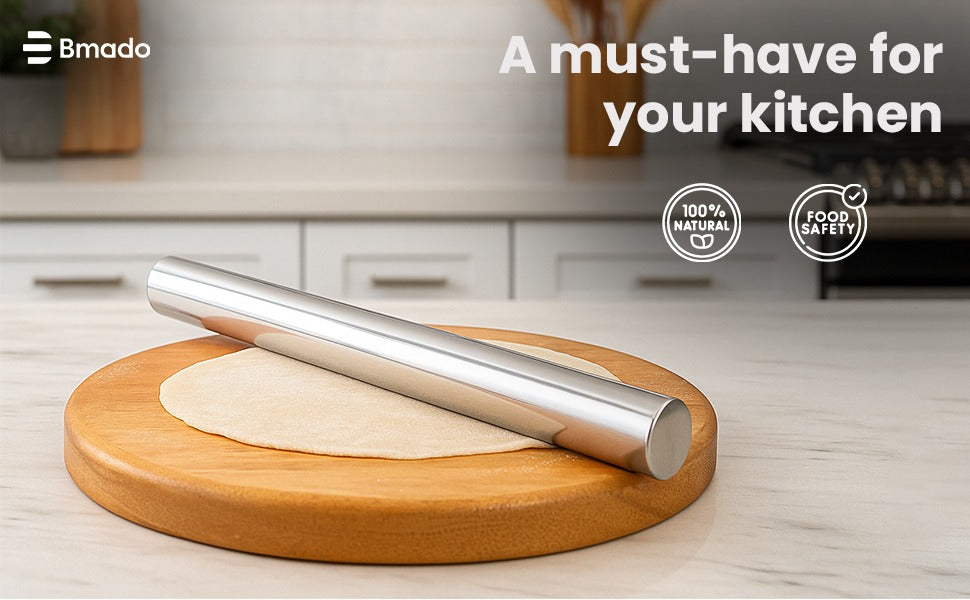 Wooden Chakla Belan Set Stainless Steel Rolling Pin Bmado Kitchen
