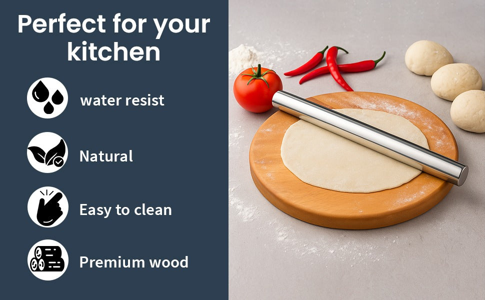 Wooden Chakla Belan Set Stainless Steel Rolling Pin Bmado Kitchen