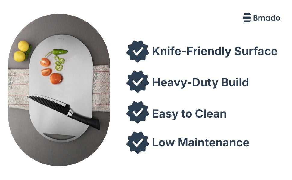 Heavy Duty Stainless Steel Oval Chopping Board for Vegetables Fruits and Meat