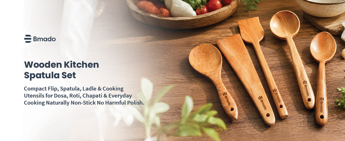 Bmado Handmade Wooden Kitchen Utensils Set for Everyday Cooking