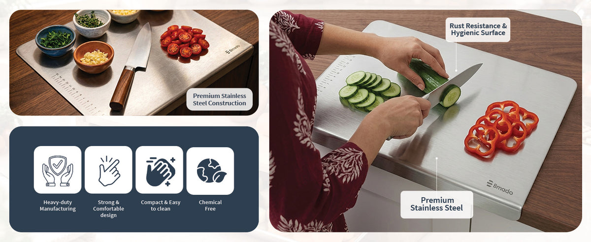 Bmado Stainless Steel Chopping & Cutting Board for Kitchen