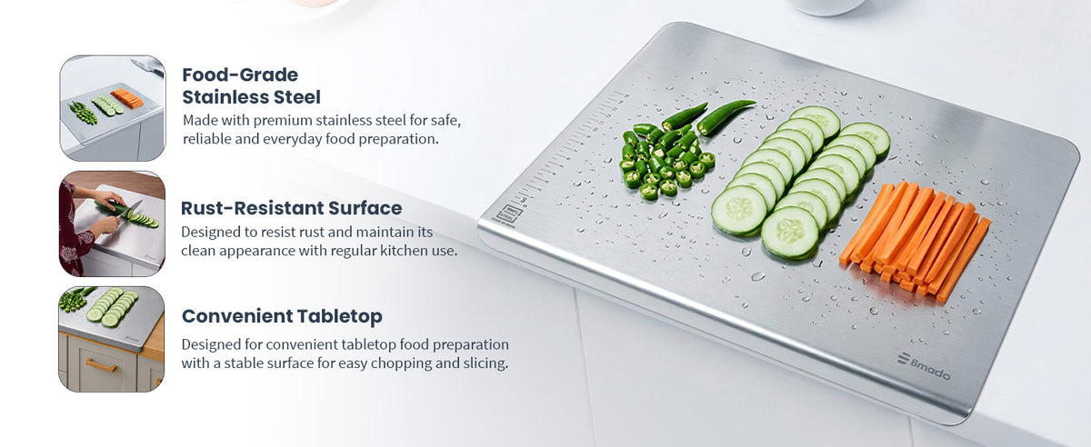 Bmado Stainless Steel Chopping & Cutting Board for Kitchen