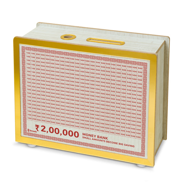 2 Lakh Wooden Money Bank Secure Savings Box for Kids and Adults
